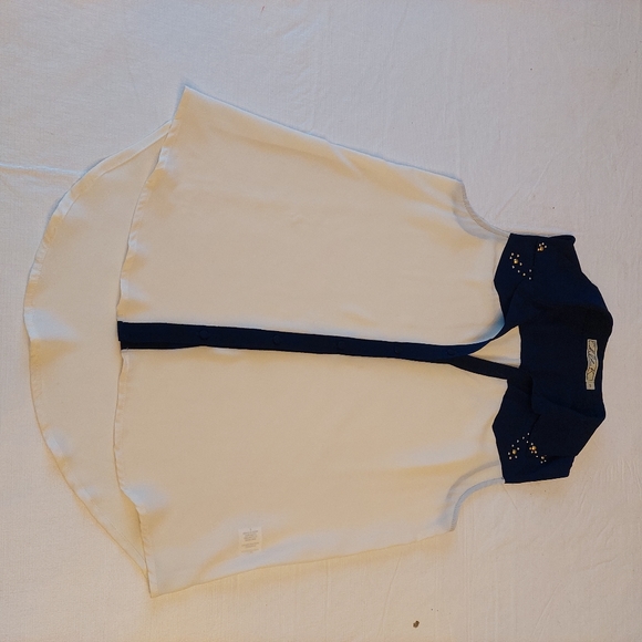 Chloe K Cream Navy Studded Sleeveless Sheer Moto Top Button Up Blouse Size Small - Picture 6 of 12